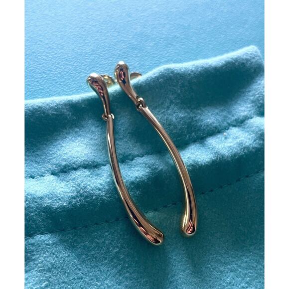 Tiffany & Co. 18k Yellow Gold Elsa Peretti Elongated Teardrop Dangle Earrings - Picture 8 of 12